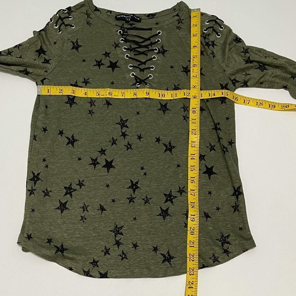 Generation Love Valentina Long Sleeve Lace Up Tee Star Print Green Extra Small - Picture 5 of 12